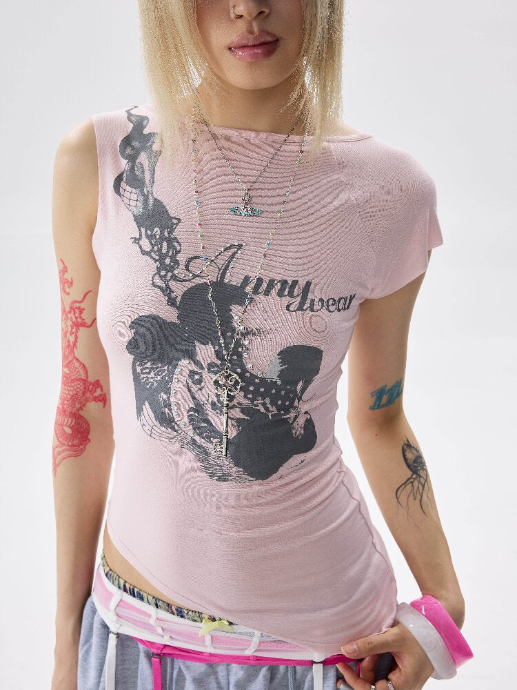 High Stretch Frayed Rhinestone T Shirt【s0000017643】