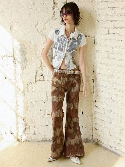 Retro Printed Bell-Bottom Pants【s0000012952】