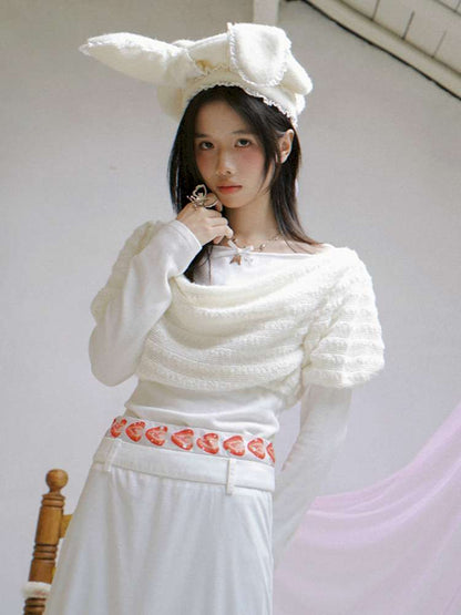 Draped Collar Bow Knitted Two-Piece Top【s0000014938】