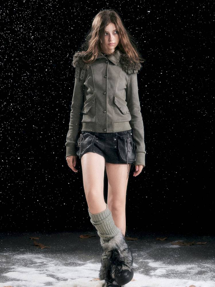 Fur Hood Vintage-Style Knit Jacket【s0000014426】