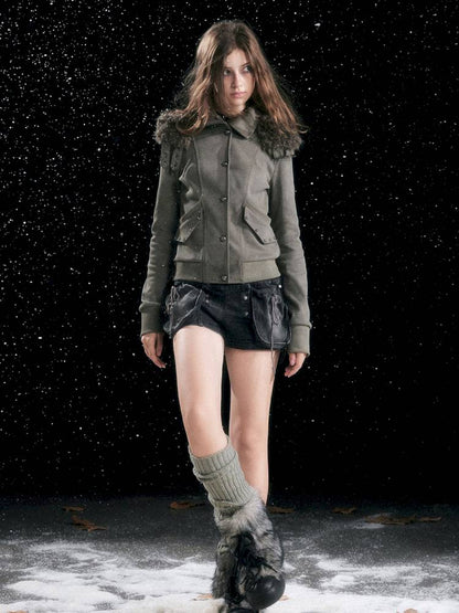 Fur Hood Vintage-Style Knit Jacket【s0000014426】