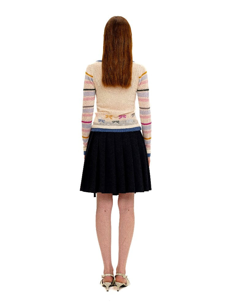 Contrast Striped Bow Knit Sweater【s0000016109】