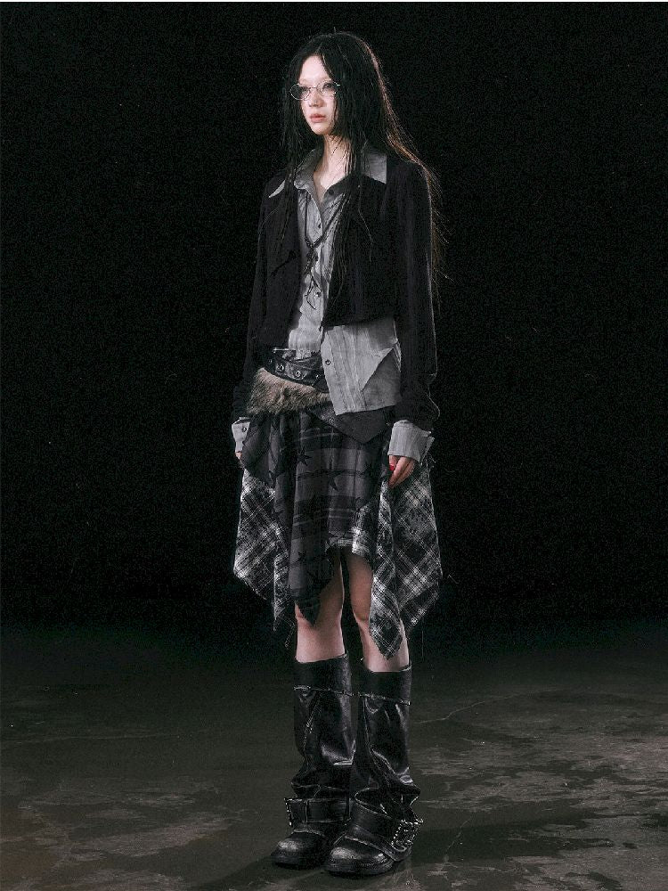 Star Plaid IRREGULAR RAW EDGE HALF SKIRT [S0000010750]