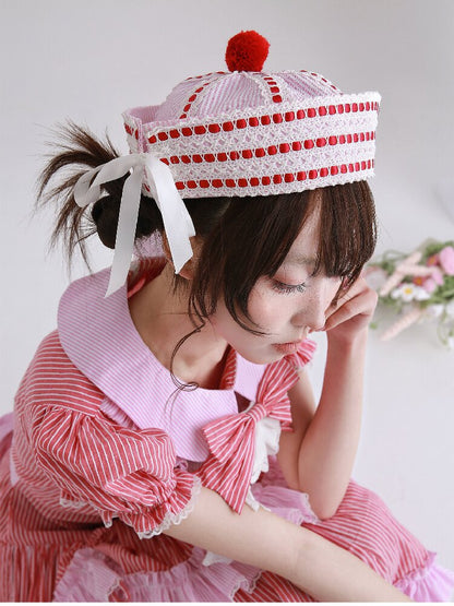 Pink Striped Navy Lolita Hat【s0000016557】