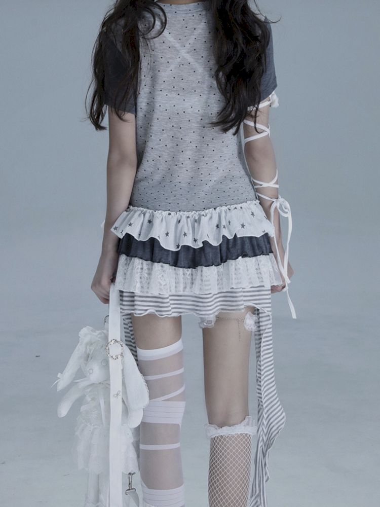 Irregular Lace Skirt Long Tee【s0000013485】