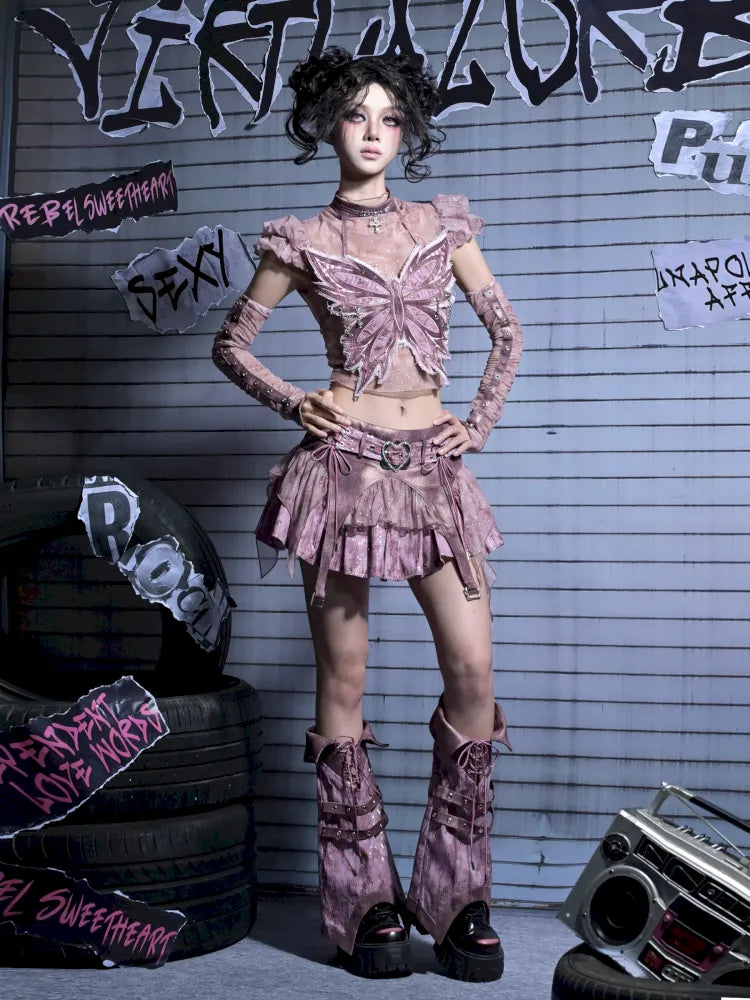 Butterfly Bandeau Mesh Base Jacket Two-Piece Set【s0000014030】