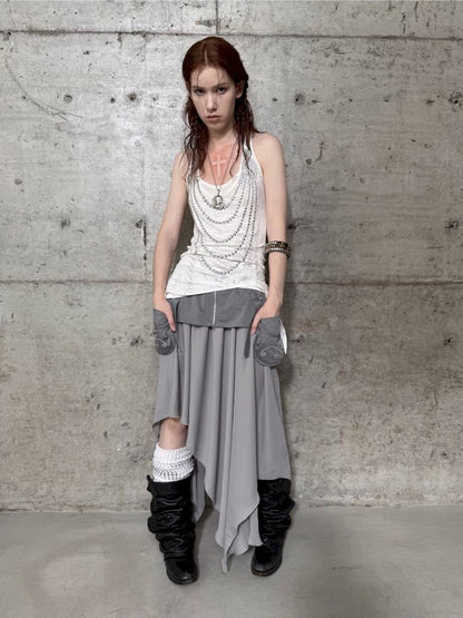 Irregular Print Metal Rivet Long Vest【s0000012830】