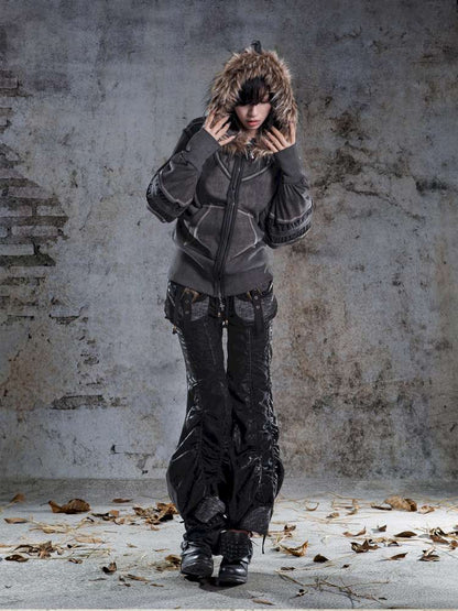 Lantern Sleeve Hooded Sweatshirt Jacket【s0000014493】