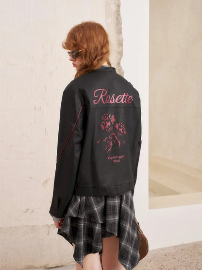 Rose Embroidered Leather Jacket【s0000014080】