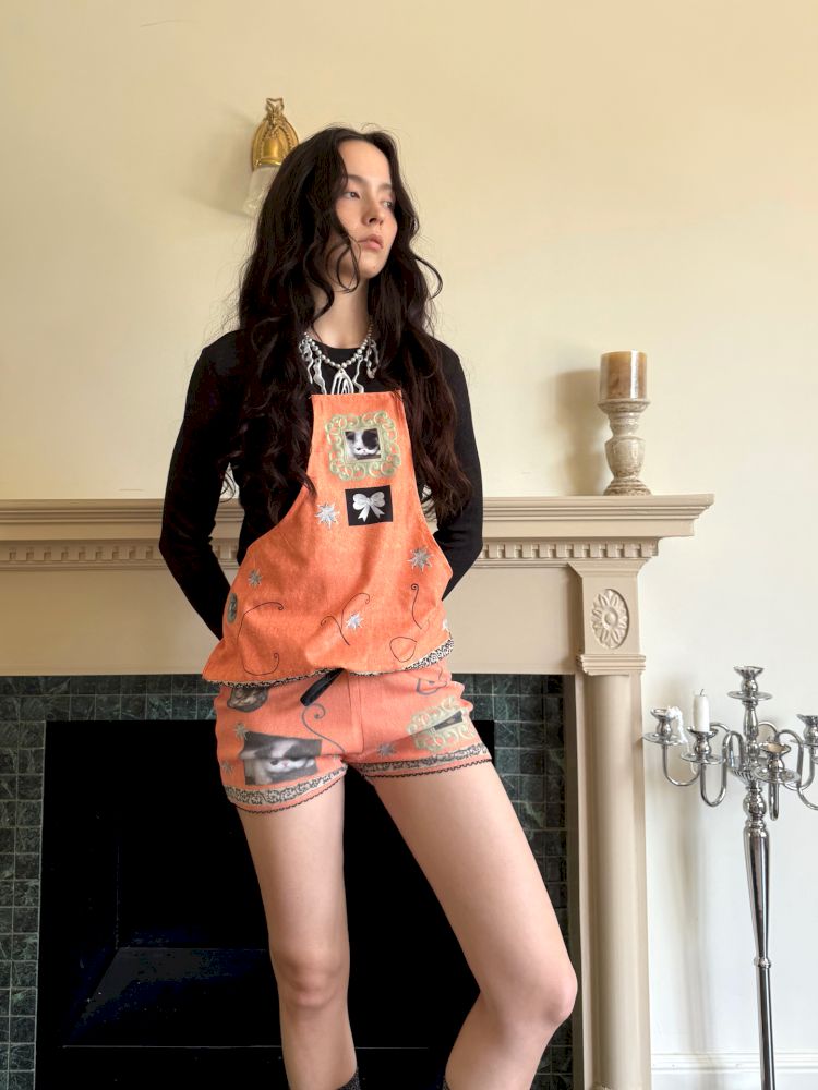 Bow orange stretch elastic shorts【s0000013519】