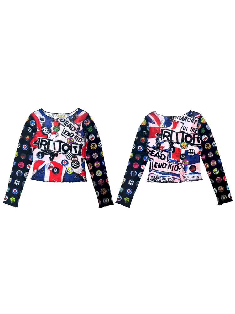 Y2K Millennium Print Long Sleeve Mesh Top【s0000014915】