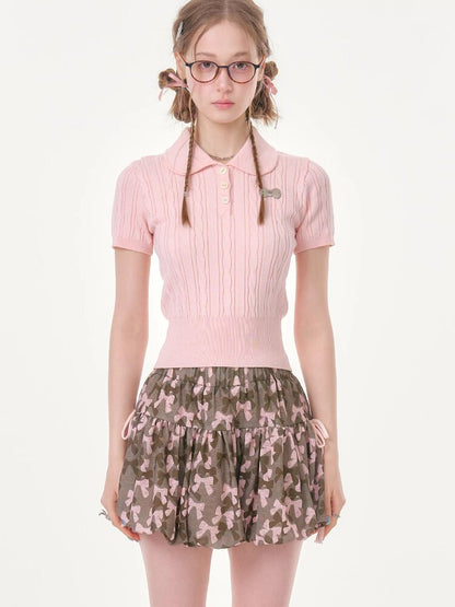 Twist Doll Collar Knitted T-Shirt【s0000016612】