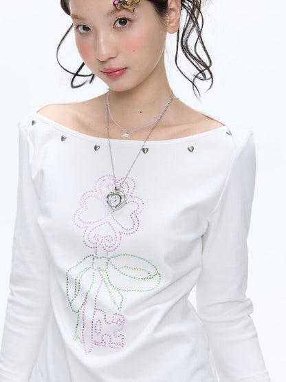 White Clover Hot Bead T-Shirt Top【s0000016408】
