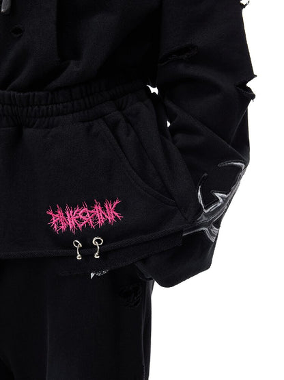Riveted Hole Design Hooded Sweatshirt【s0000017728】