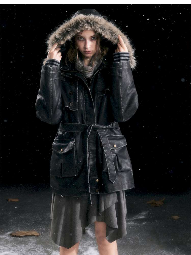 Heavy Industry Fur Collar Distressed Hooded Coat【s0000014671】