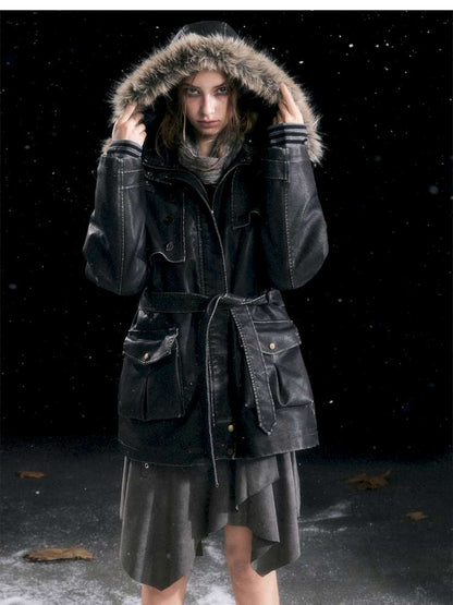 Heavy Industry Fur Collar Distressed Hooded Coat【s0000014671】