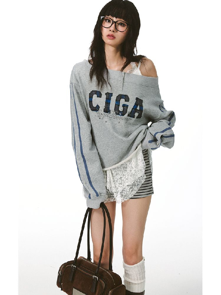 하나의 어깨 슬래시 다중 스웨트 셔츠 [S0000011427]