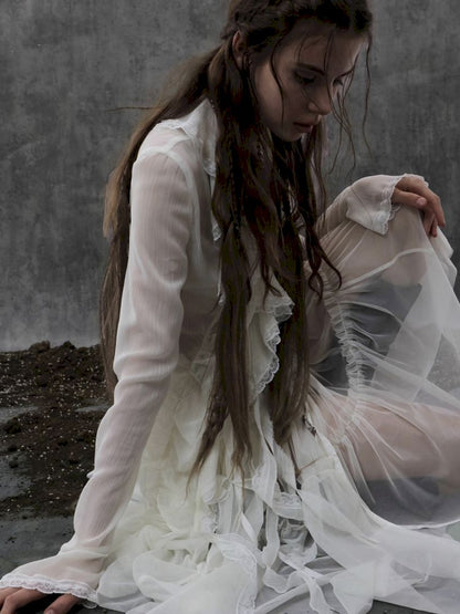 Original Textured Sheer Chiffon Blouse【s0000013908】