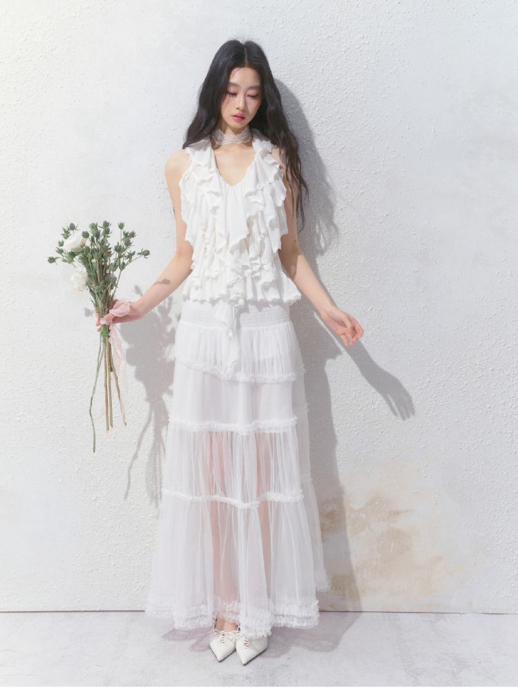 Semi-Sheer Vibe Halter Long Skirt【s0000012158】