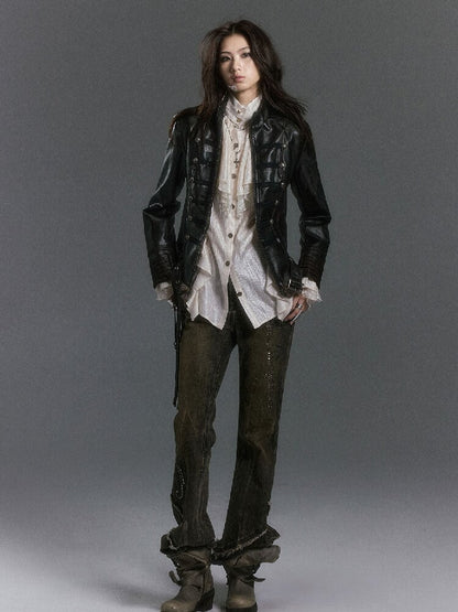 Napoleon Hooded Wool Collar Leather Coat【s0000019239】