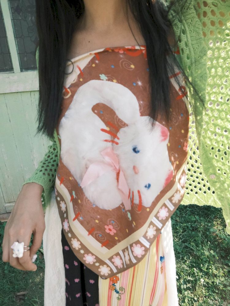 Color Block Cat Print Headscarf【s0000012774】