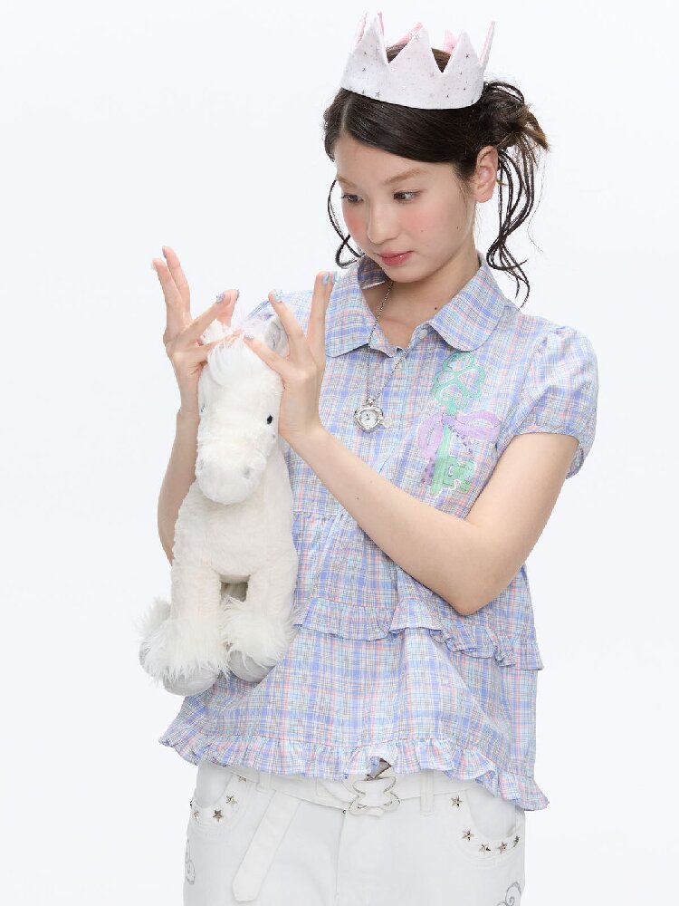 Purple Plaid Lace Short Sleeve Shirt【s0000016405】