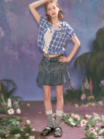 Plaid Splicing Hollow Shirt【s0000016618】