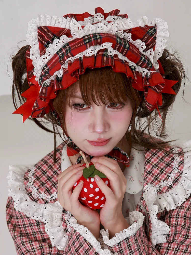 Red Plaid Cute Cat Ear Headband【s0000014106】