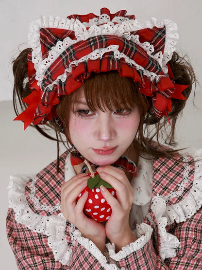 Red Plaid Cute Cat Ear Headband【s0000014106】