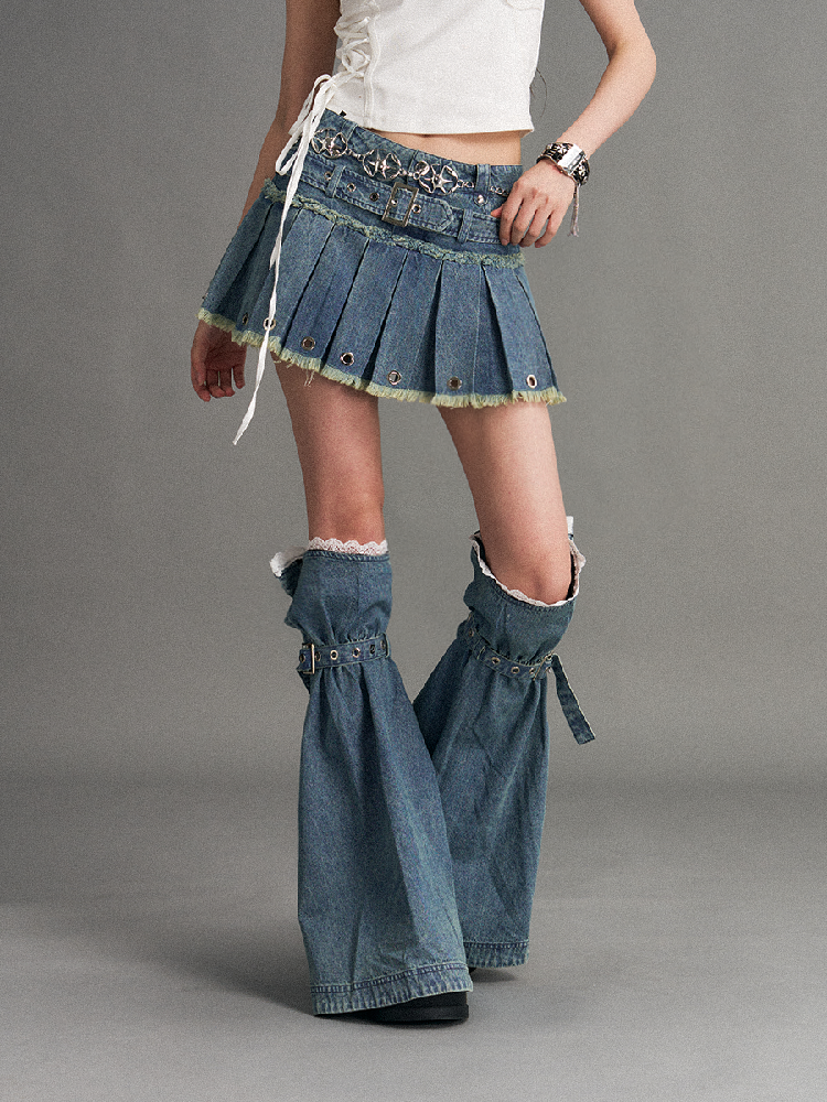Washed Flame Pleated Denim Skirt【s0000017772】