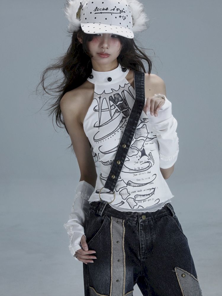 White Skinny Neck Tank Top【s0000013487】