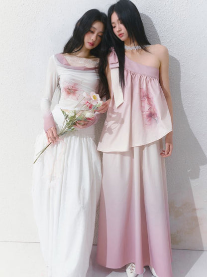 Slant Shoulder Niche Ambiance Dress【s0000012160】