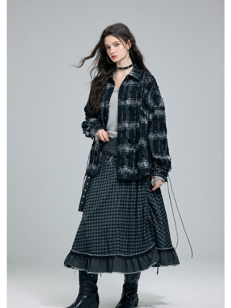 Raw Edge Plaid Patchwork Skirt【s0000016264】