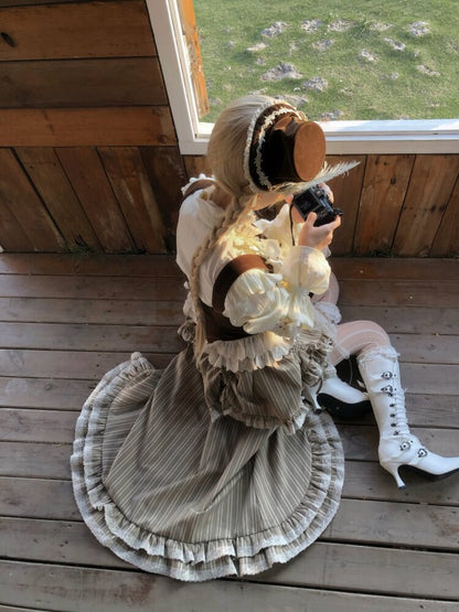 Stripe Lace Drawstring Cake Skirt【s0000015618】