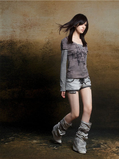 토템 크로스 인쇄 긴 슬리브 티셔츠 [S0000011819]