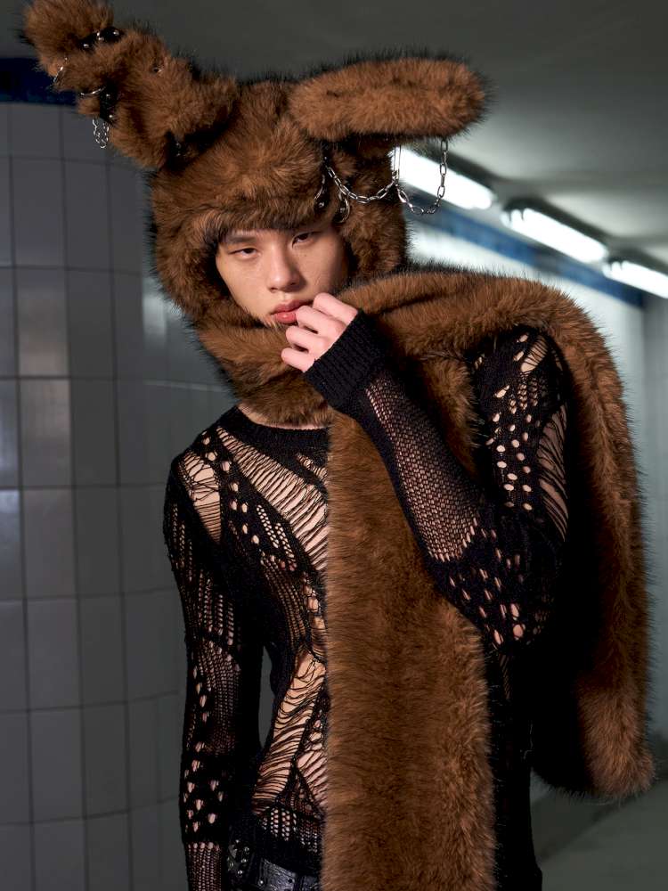 Long Hair Contrast Patch Hat Scarf【s0000014639】