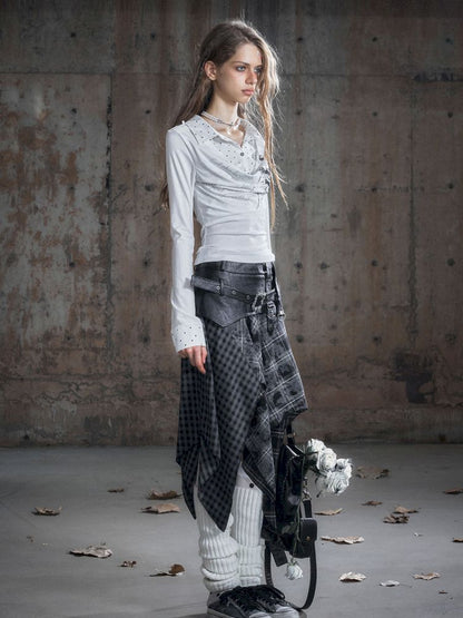 Punk splicing velvet bustier skirt【s0000013886】