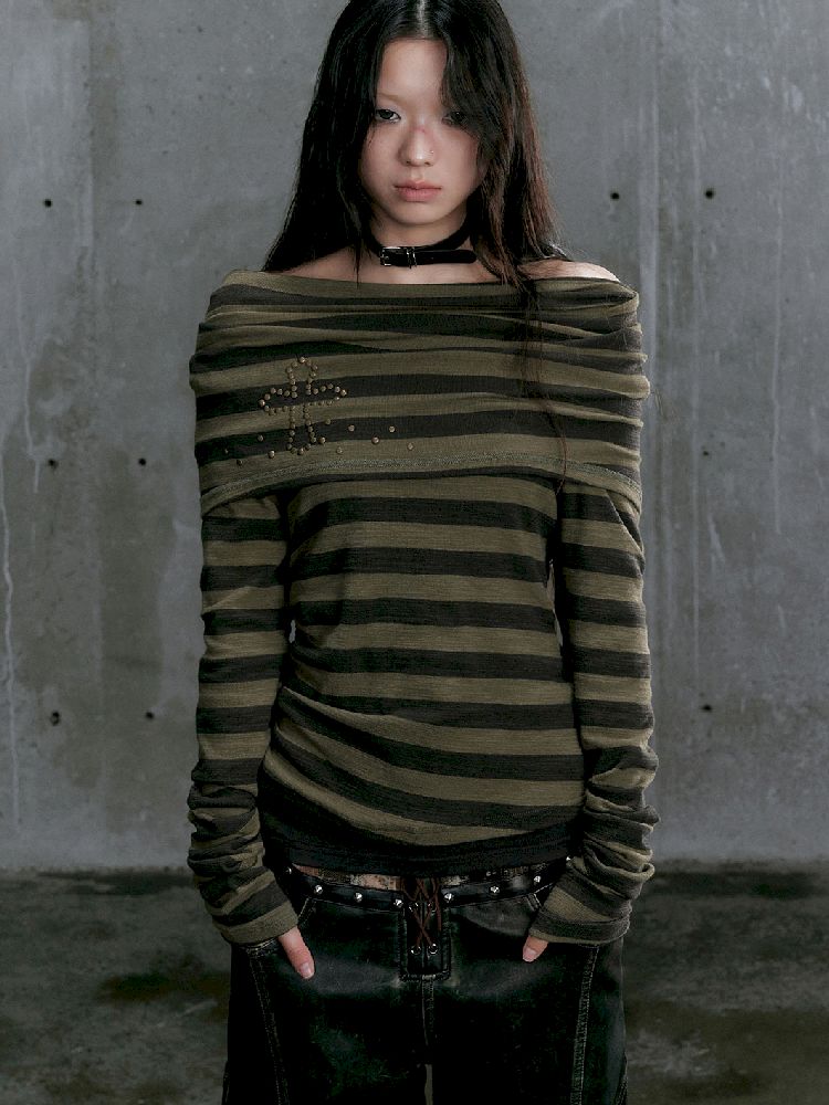 Stripe Knit Long Sleeve T-Shirt [S0000010395]