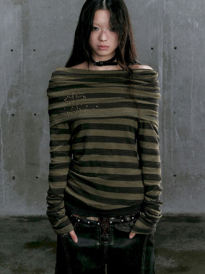 Stripe Knit Long Sleeve T-Shirt [S0000010395]