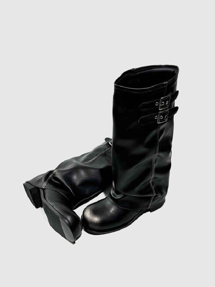 Pleated Belt Buckle Knight Boots【s0000015721】