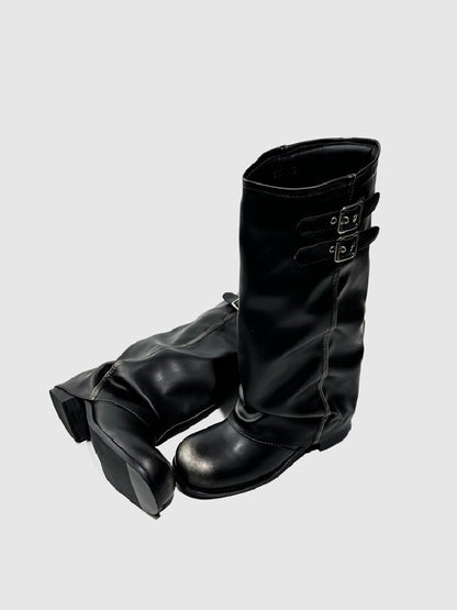 Pleated Belt Buckle Knight Boots【s0000015721】