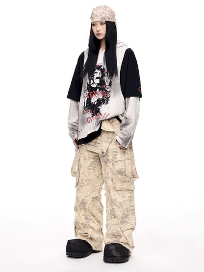 Multi-Pocket Raw Edge Workwear Bib Pants【s0000011367】