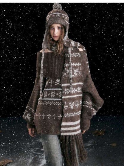 Striped Snowflake Ear Protection Beanie【s0000014672】