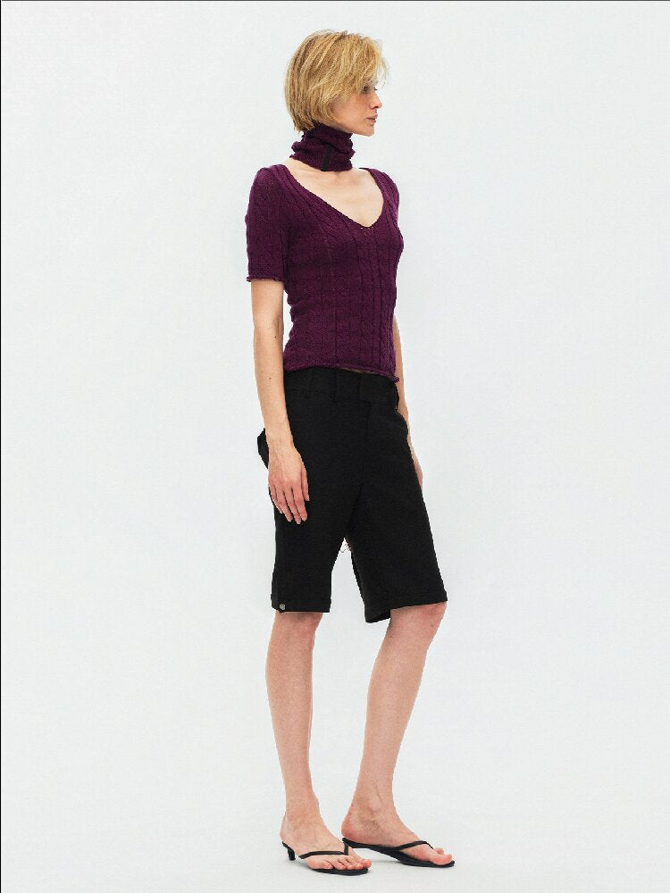 Cut Out Cable V-Neck Knit Top【s0000015928】