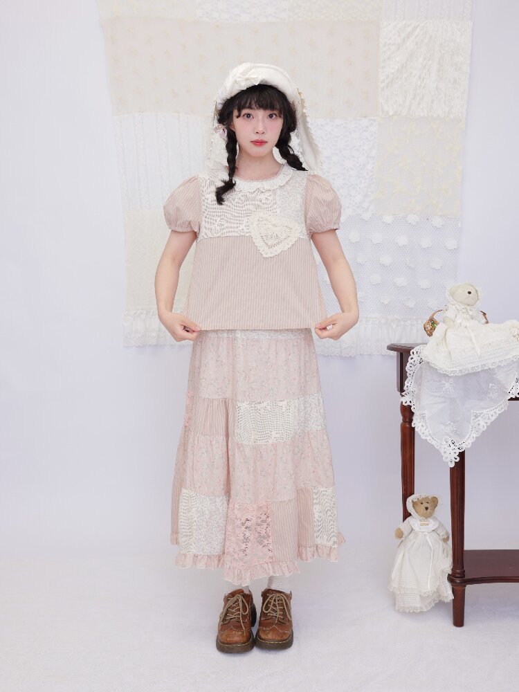 Crushed Flower Patchwork Skirt【s0000016508】
