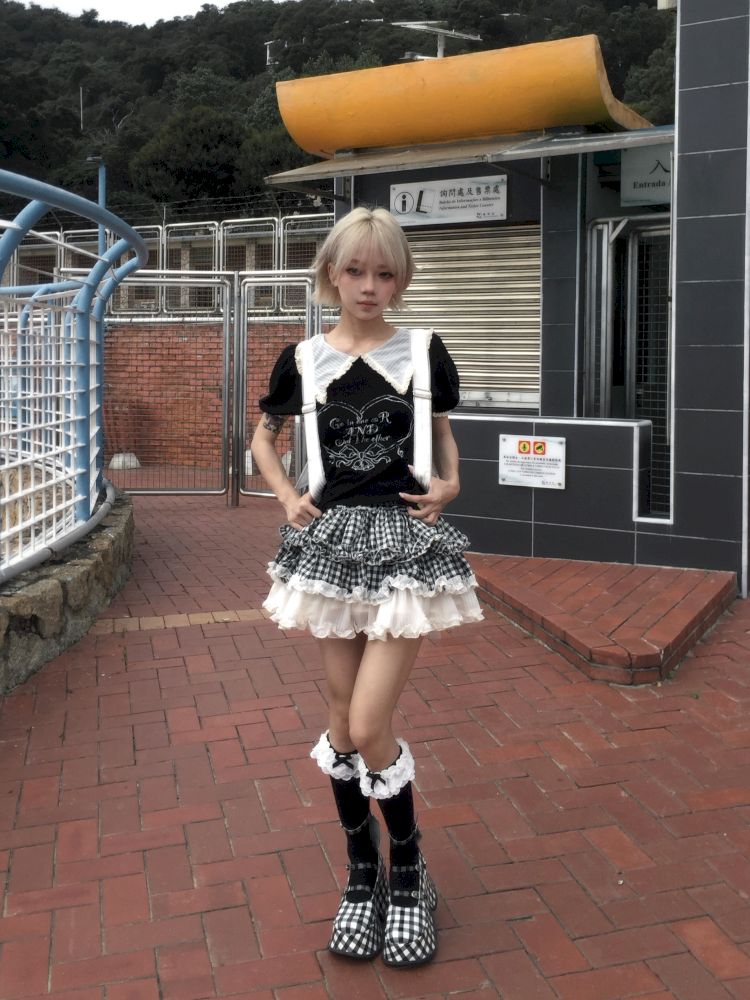 Plaid suit T-shirt/cake skirt【s0000012434】