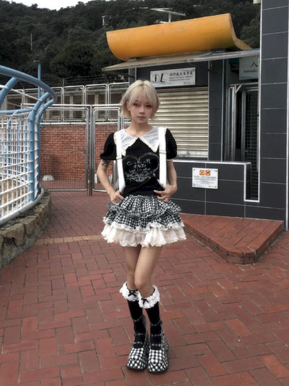 Plaid suit T-shirt/cake skirt【s0000012434】