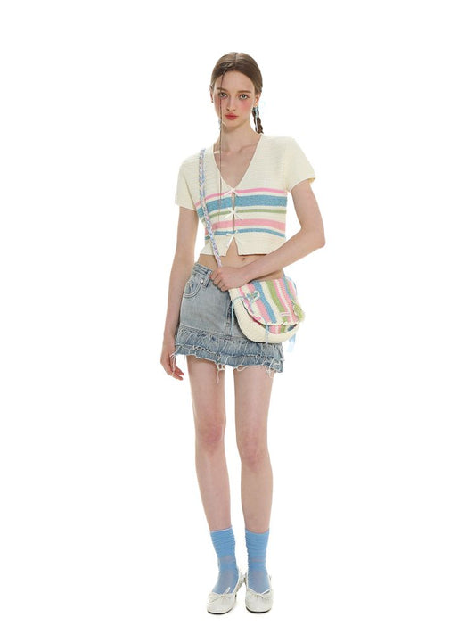 Stripe Hand Crochet Knitted Bag【s0000008662】