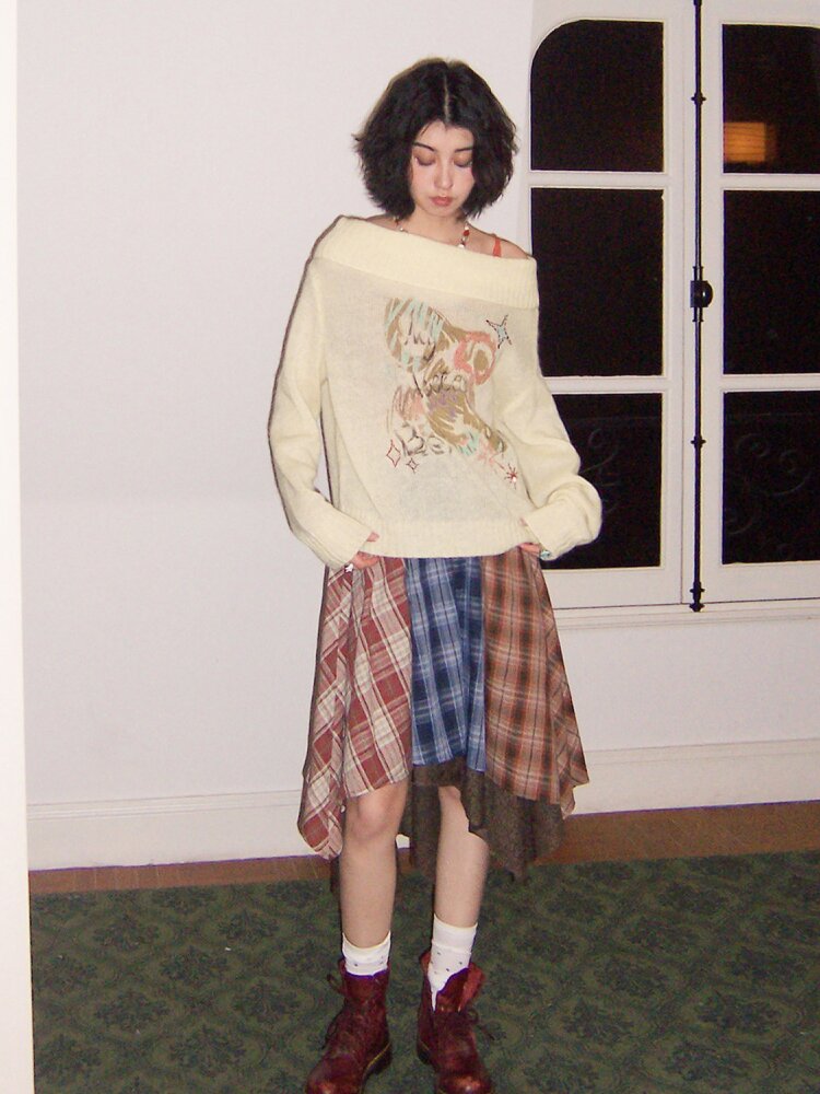 Elastic Plaid Irregular Spliced Skirt【s0000015462】