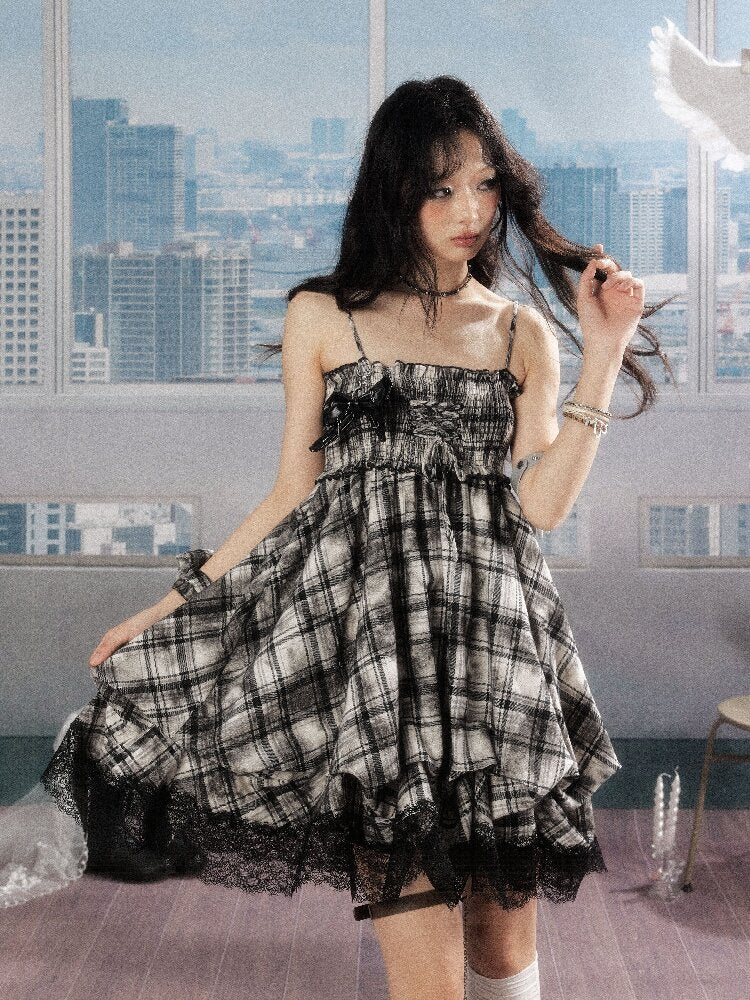 Lace Patchwork Plaid Sundress【s0000016277】